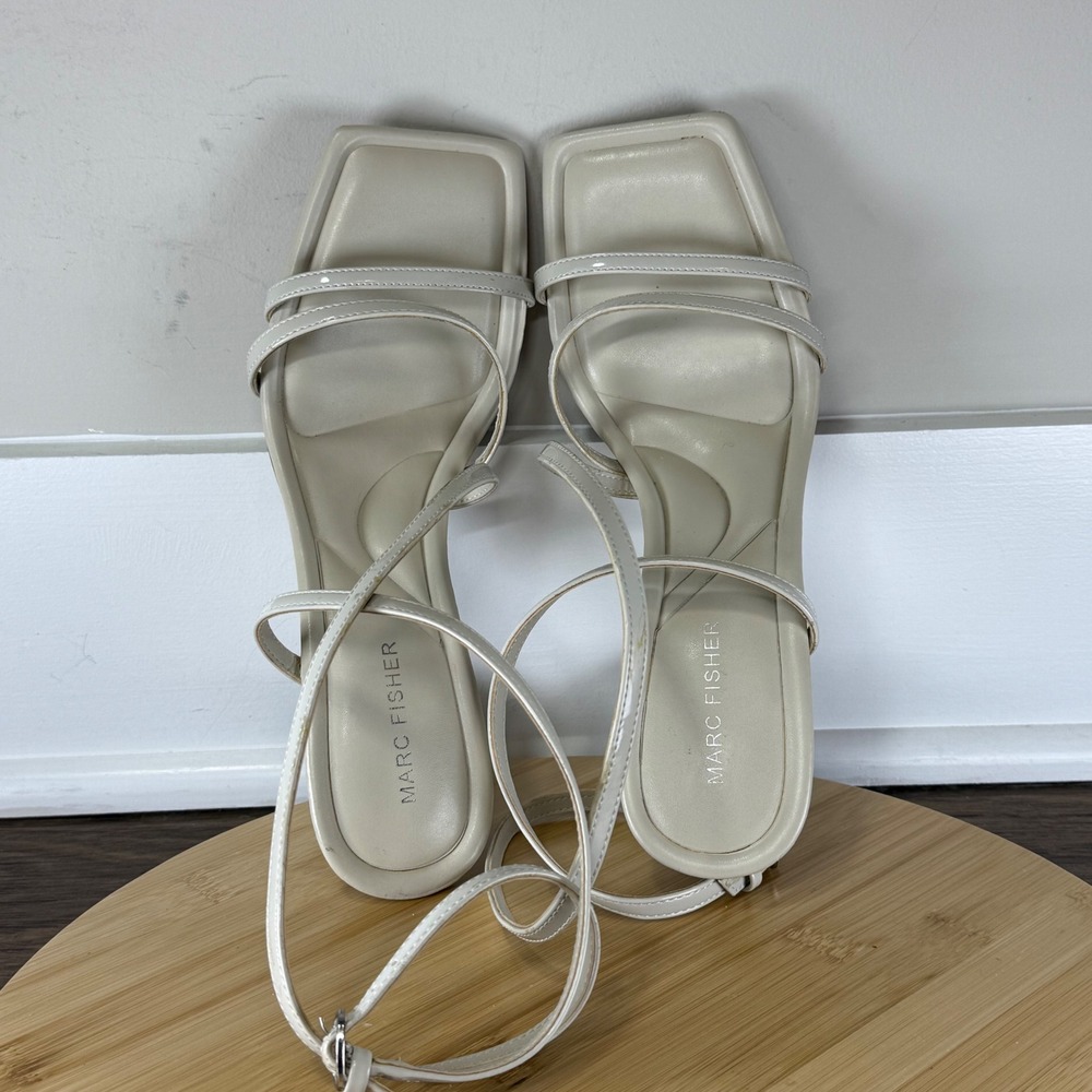 Marc Fisher Mahima Sandals Women's 10 Cream Strappy Square Toe Tapered Heel Chic - Picture 6 of 8